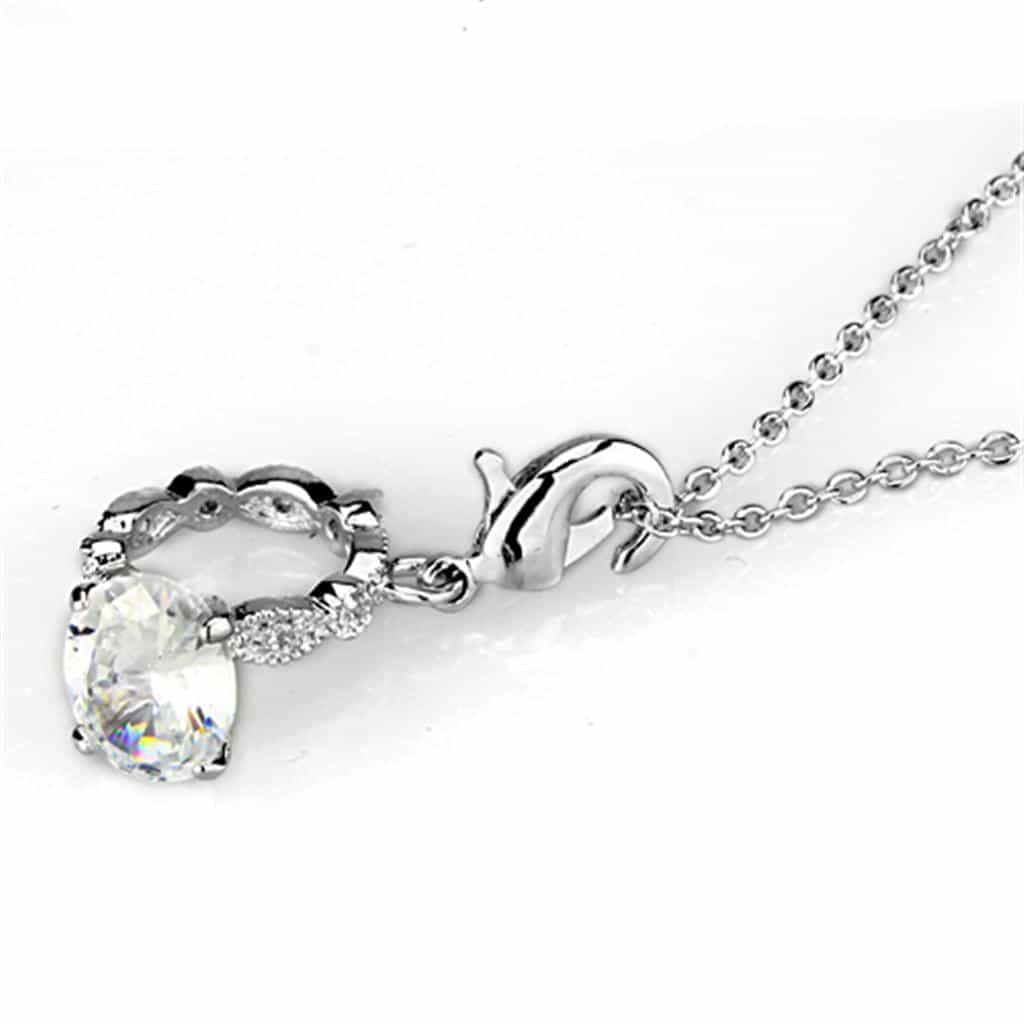 Brass Silver CZ Round Solitaire Crown Setting Pendant Necklace view 3