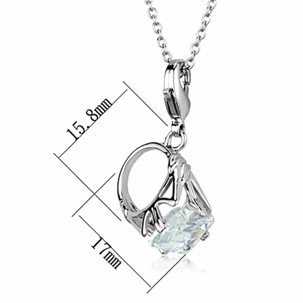 Brass Silver CZ Trillion Cut Solitaire Pendant Necklace view 2