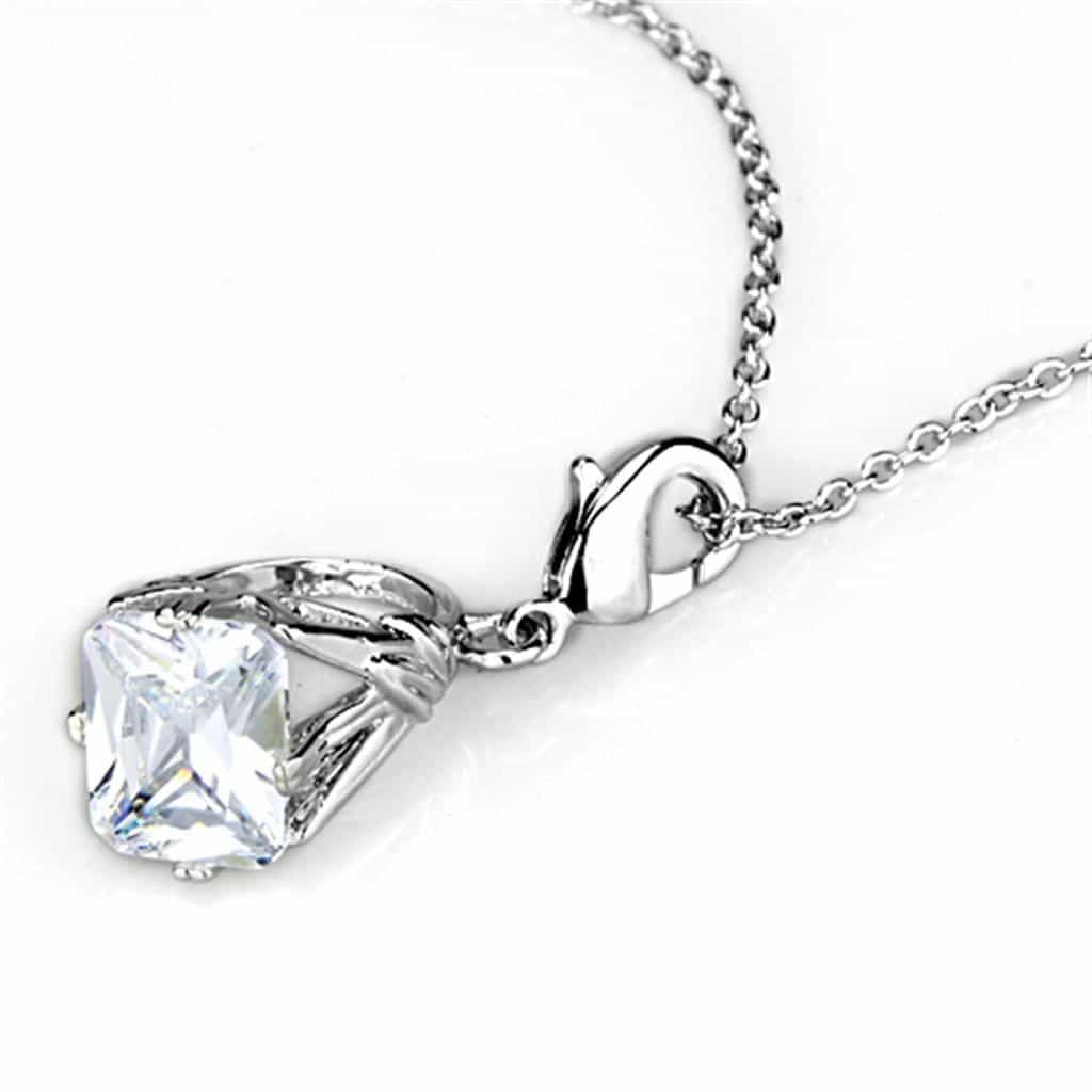 Brass Silver CZ Trillion Cut Solitaire Pendant Necklace view 3