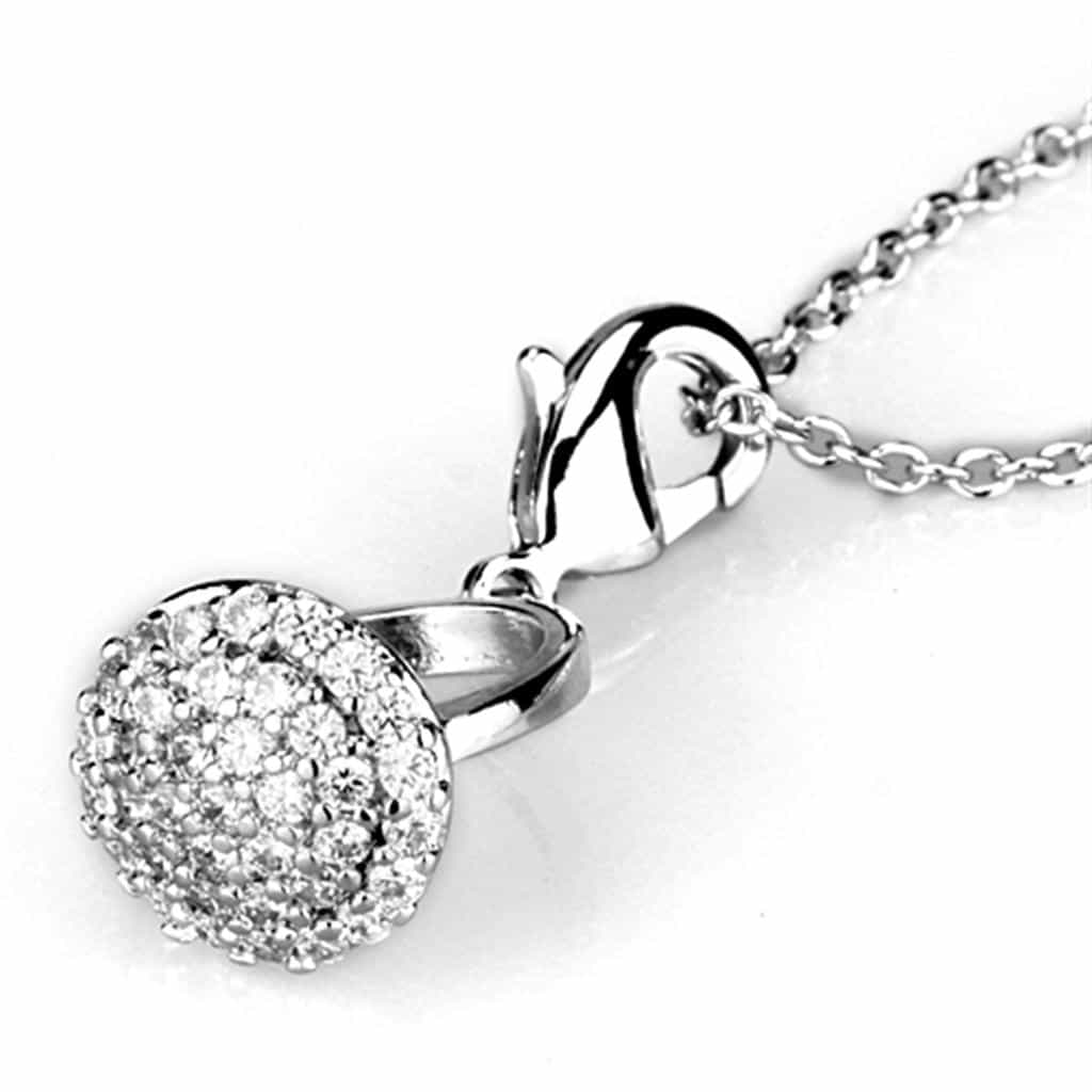 Brass Silver CZ Pave Circle Drop Pendant Necklace view 3