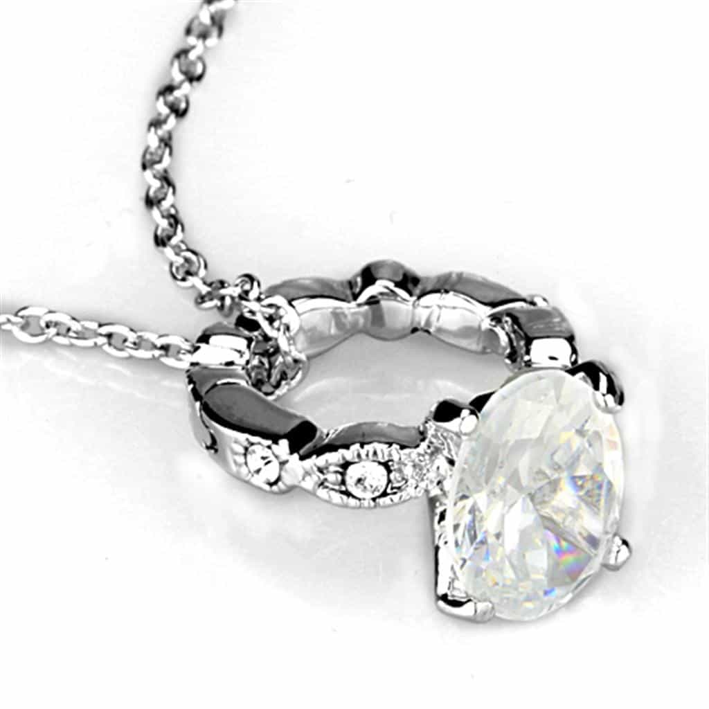Brass Silver CZ Crown Setting Drop Pendant Necklace view 3