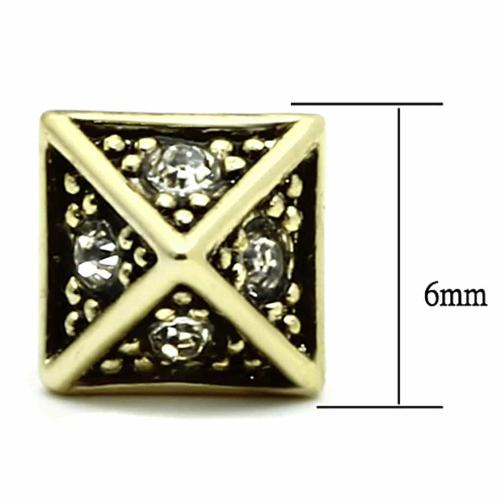 Brass Gold CZ Geometric X Square Stud Earrings view 2