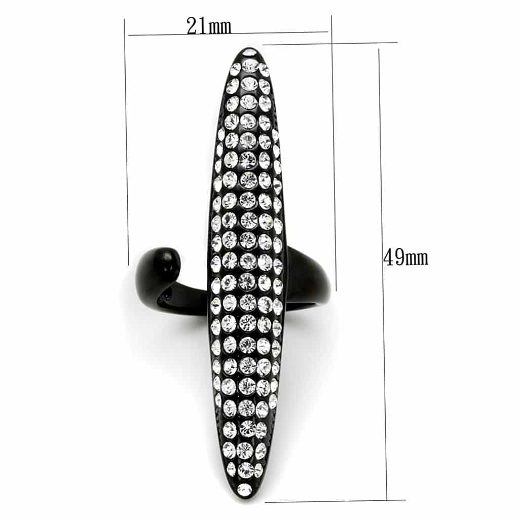 Stainless Steel Black CZ Pave Elongated Knuckle Cocktail Ring view 2