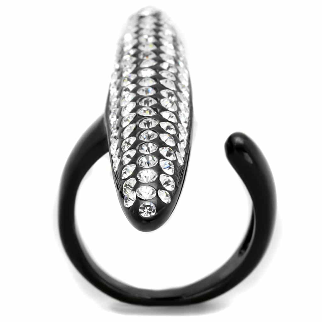 Stainless Steel Black CZ Pave Elongated Knuckle Cocktail Ring view 3