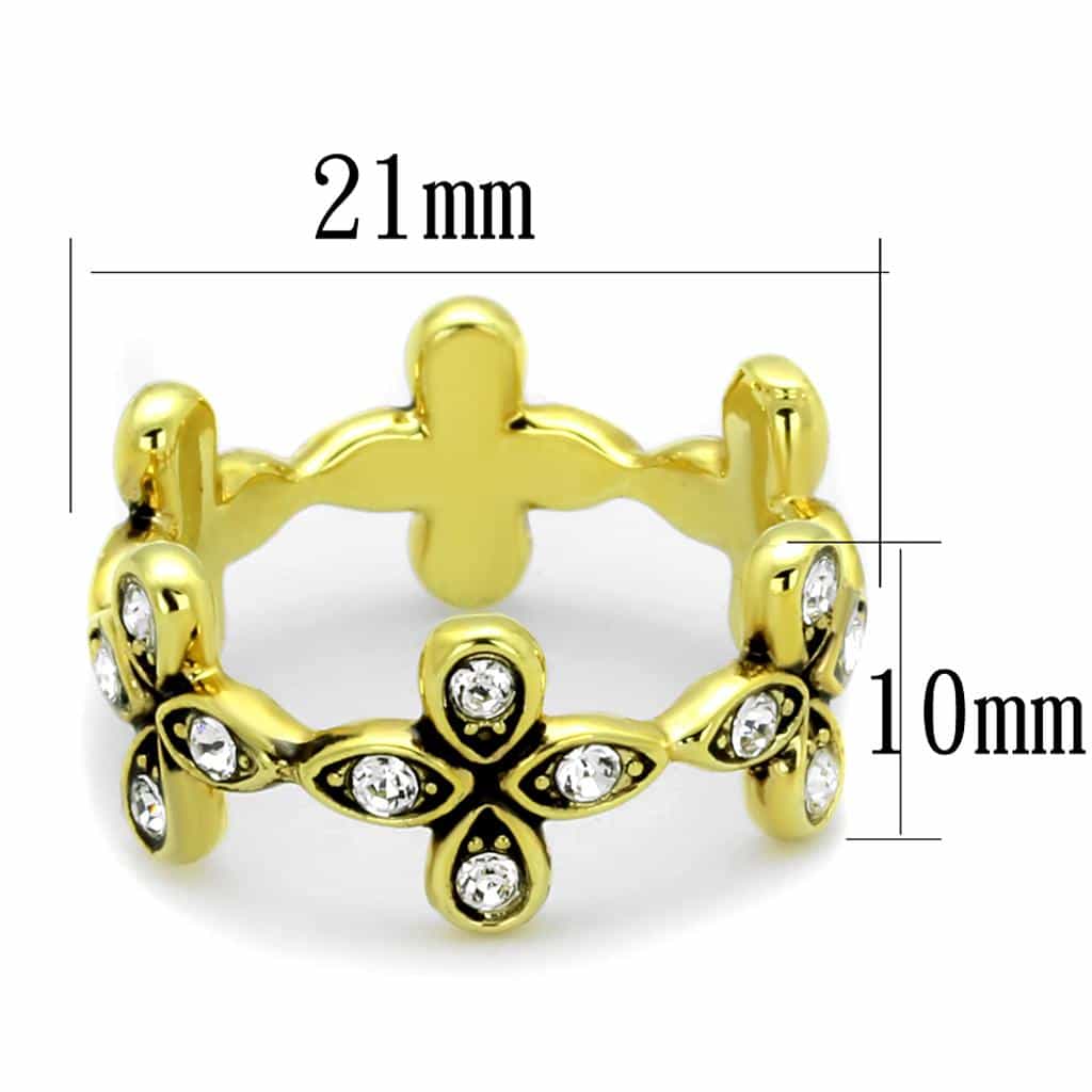 Brass Gold CZ Flower Clover Cluster Cocktail Ring view 2
