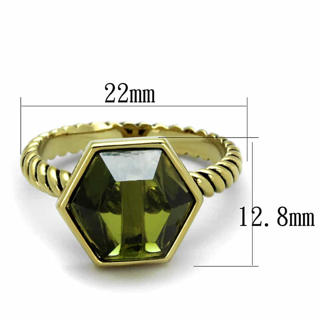 Brass Gold Olive Green Hexagonal Faceted Twisted Rope Ring view 2