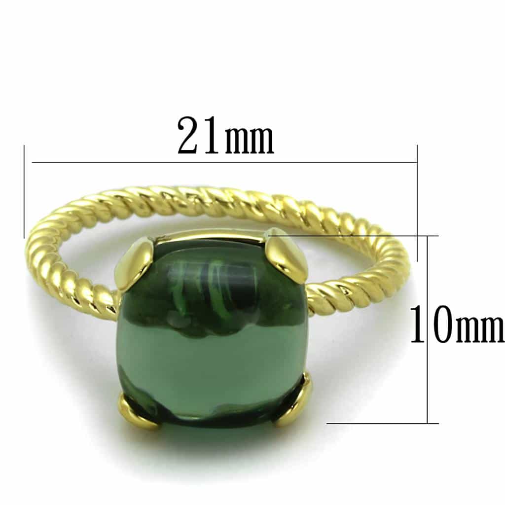 Brass Gold Green Cabochon Cushion Twisted Rope Solitaire Ring view 2