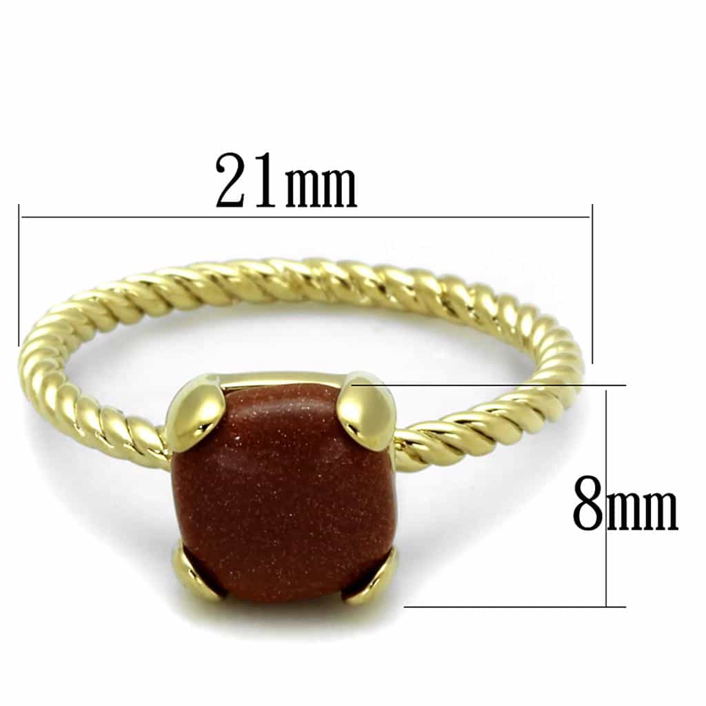 Brass Gold Goldstone Cushion Cabochon Twisted Rope Solitaire Ring view 2