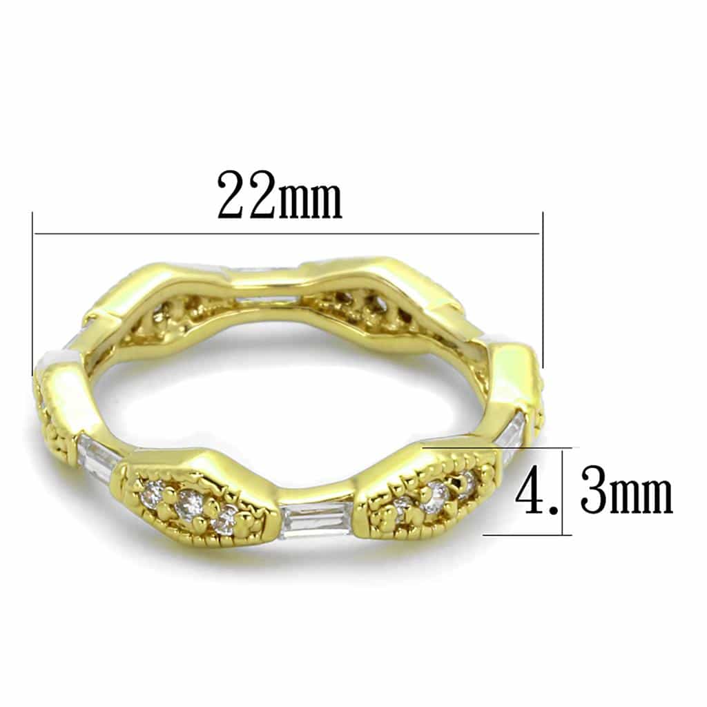 Brass Gold CZ Baguette Round Filigree Eternity Band Ring view 2