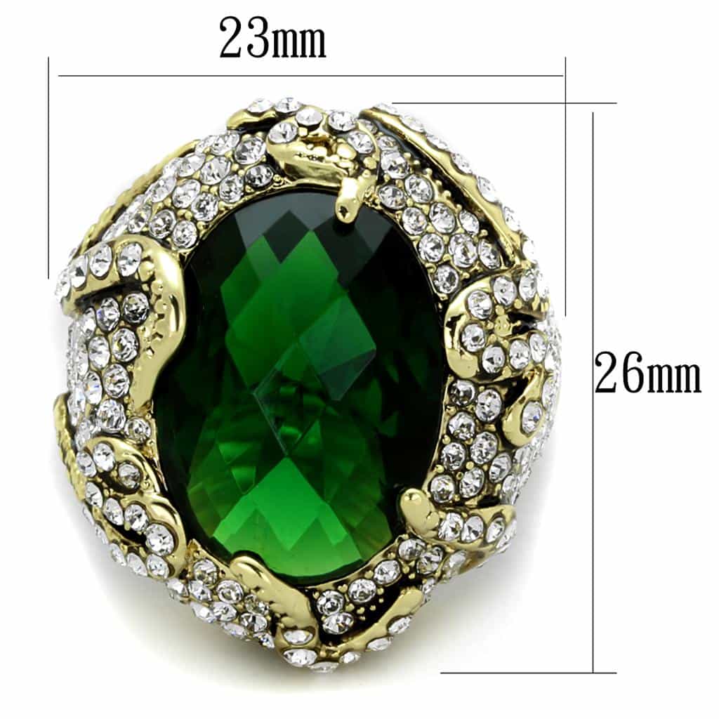 Brass Gold Green Emerald Oval CZ Wrapped Cocktail Ring view 2