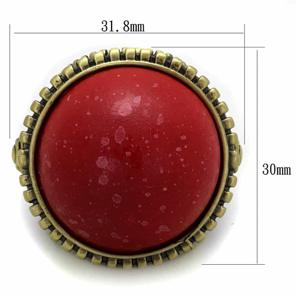 Brass Antique Gold Red Coral Ball Beaded Dome Cocktail Ring view 2