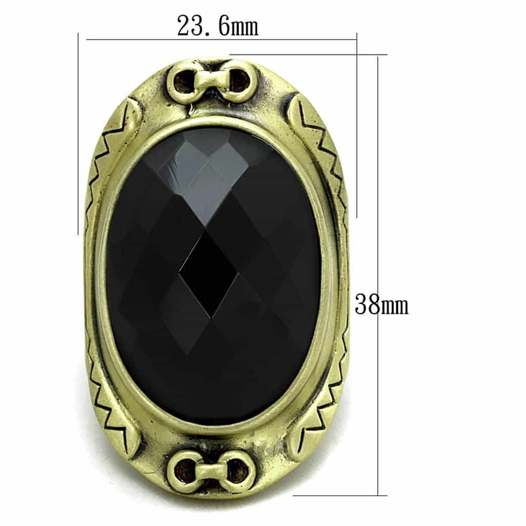 Brass Antique Gold Black Faceted Oval Signet Cocktail Ring view 2