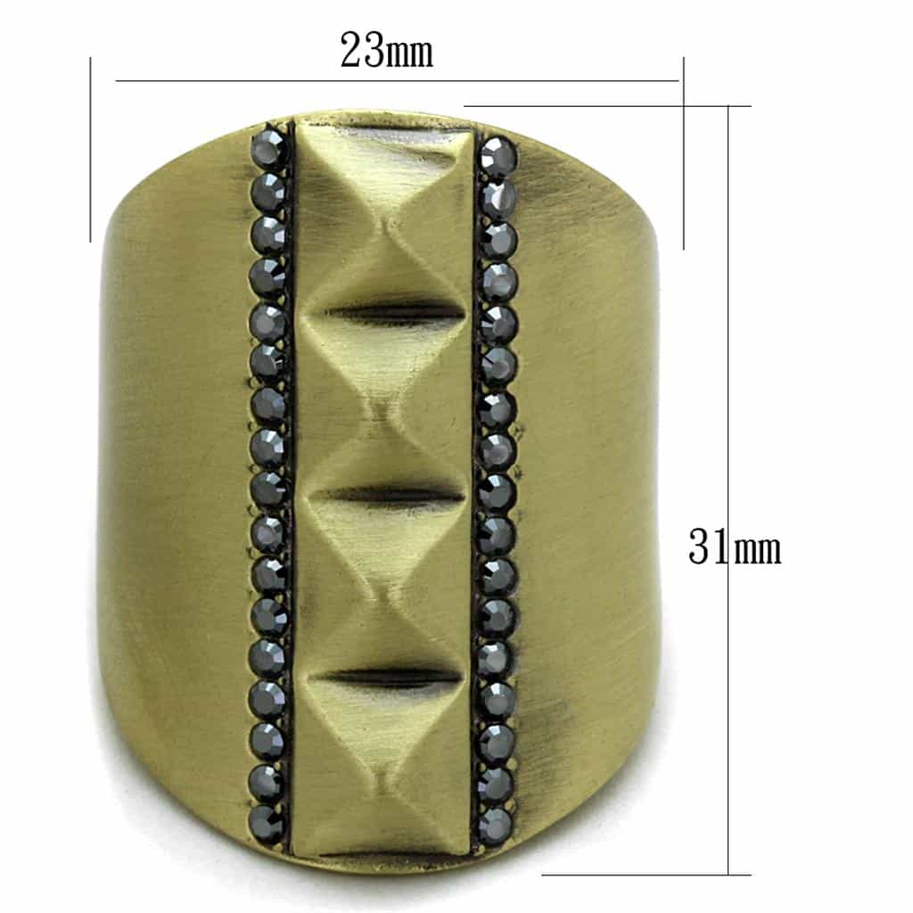 Brass Gold Black CZ Pyramid Studded Wide Band Ring view 2