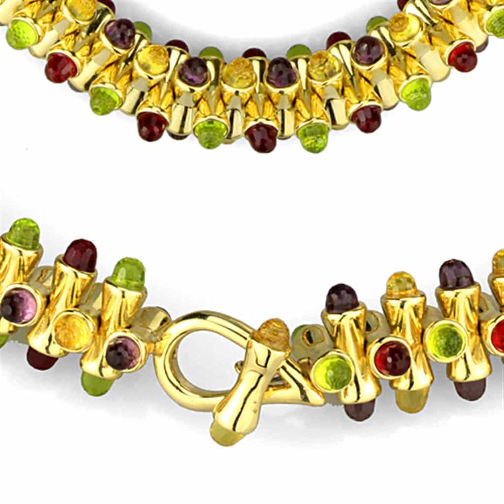 Brass Gold Yellow Green Crystal Station Necklace view 2