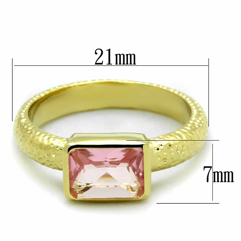 Brass Gold Pink Baguette Hammered Textured Ring view 2