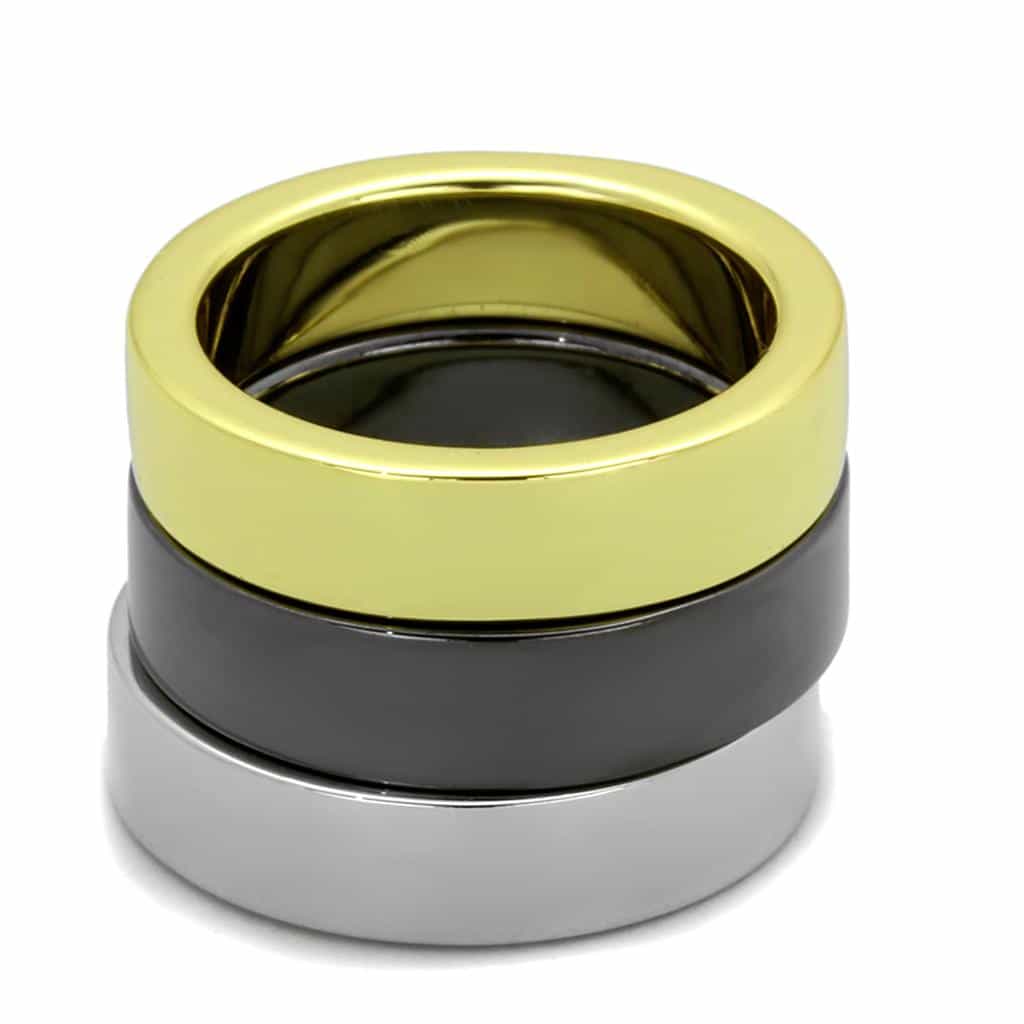 Brass Two Tone Gold Silver Gunmetal Triple Band Ring Set Ring view 2