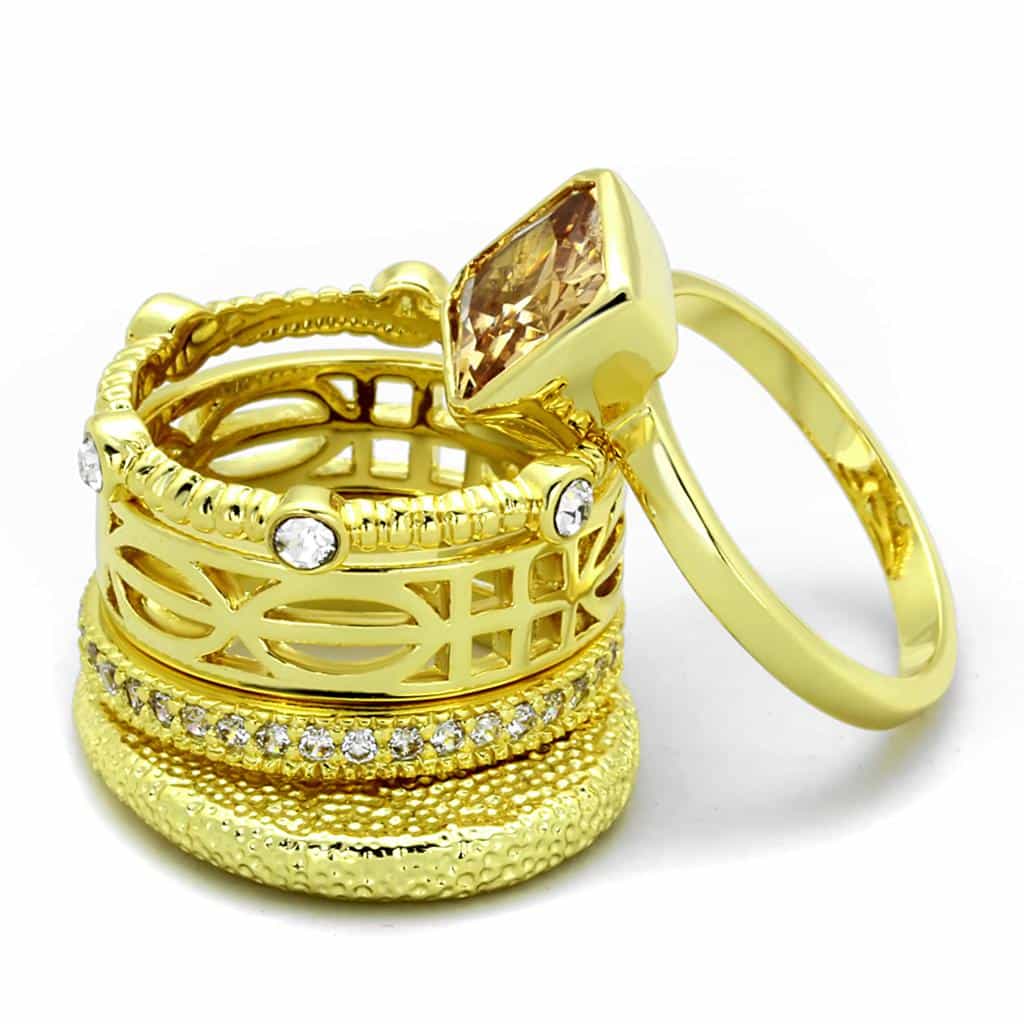 Brass Gold Champagne CZ Geometric Multi Band Stackable Ring view 2
