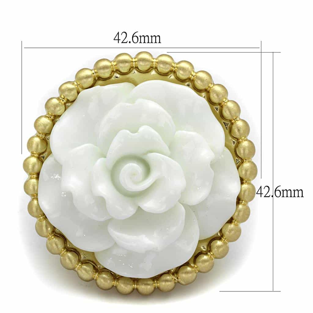 Brass Gold White Resin Rose Flower Beaded Frame Cocktail Ring view 2
