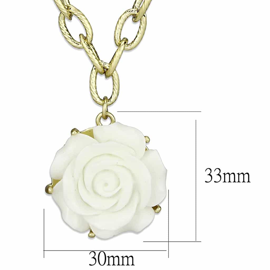Brass Gold White Resin Rose Flower Pendant Necklace view 2
