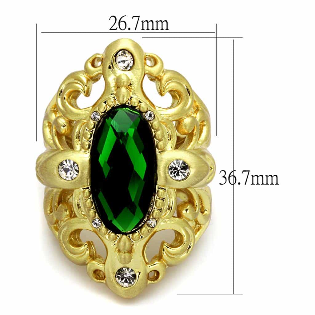 Brass Gold Green Emerald Oval CZ Filigree Scroll Cocktail Ring view 2