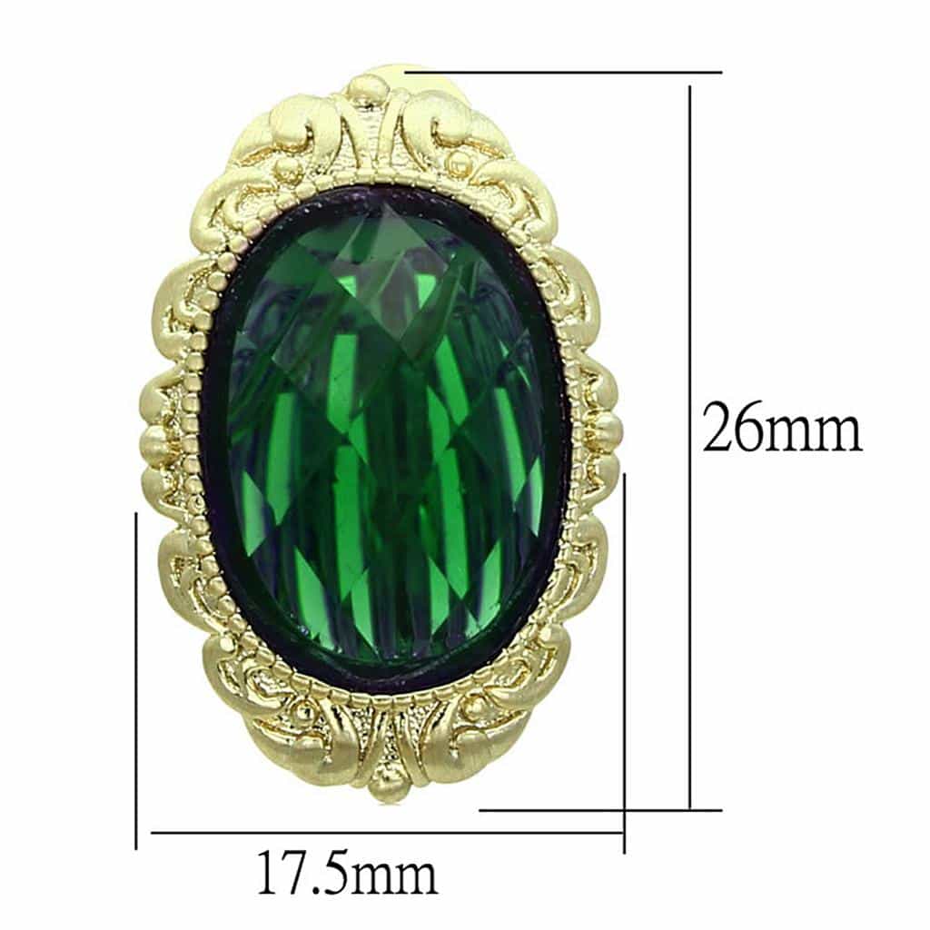 Brass Gold Green Emerald Oval CZ Filigree Clip On Earrings view 2