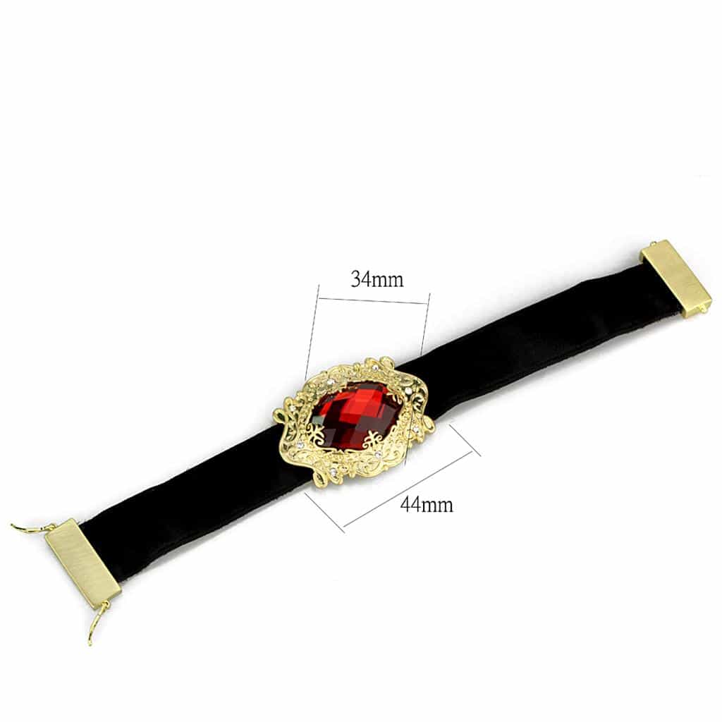 Brass Gold Red Garnet Oval CZ Filigree Choker Bracelet view 2
