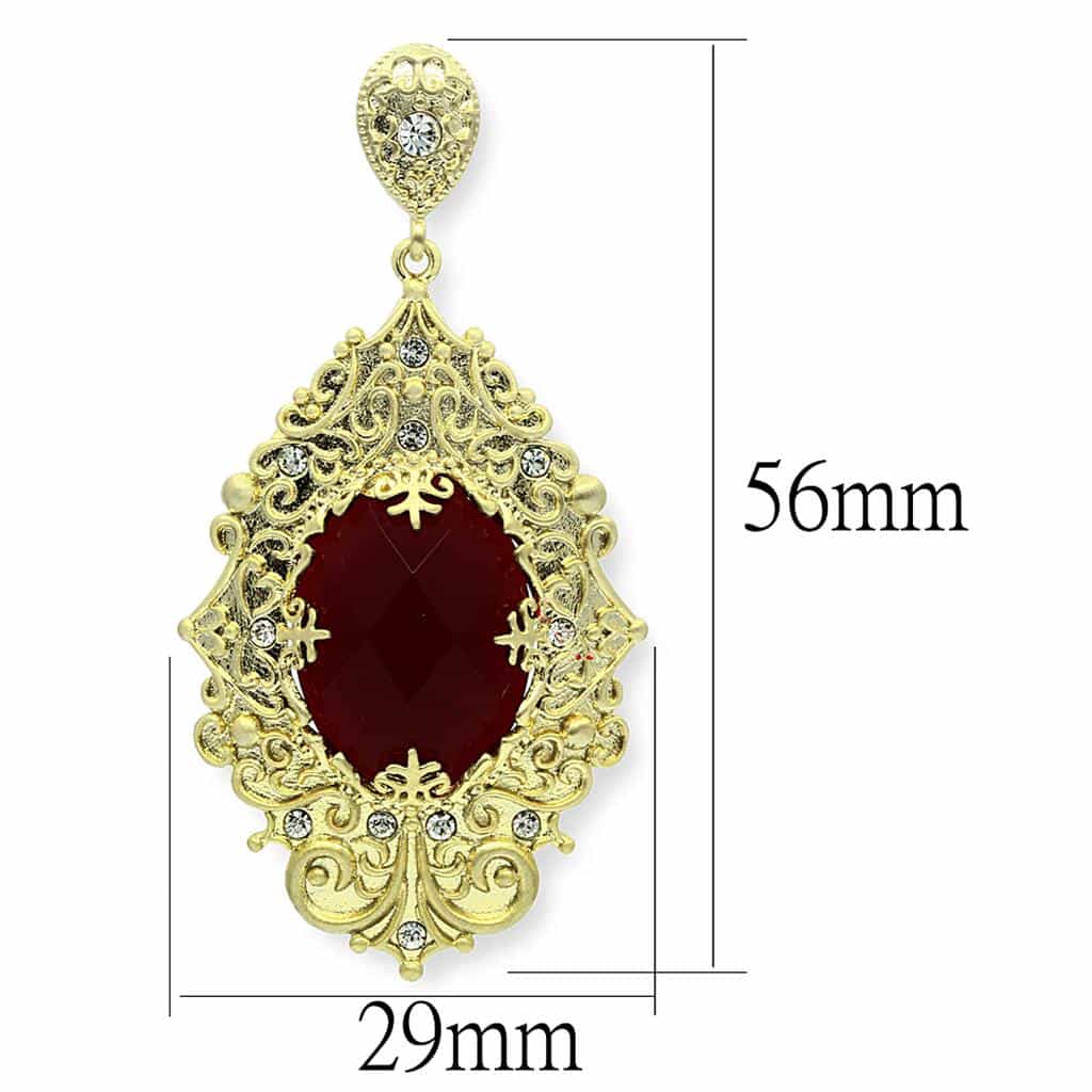 Brass Gold Red Garnet Diamond CZ Filigree Dangle Earrings view 2