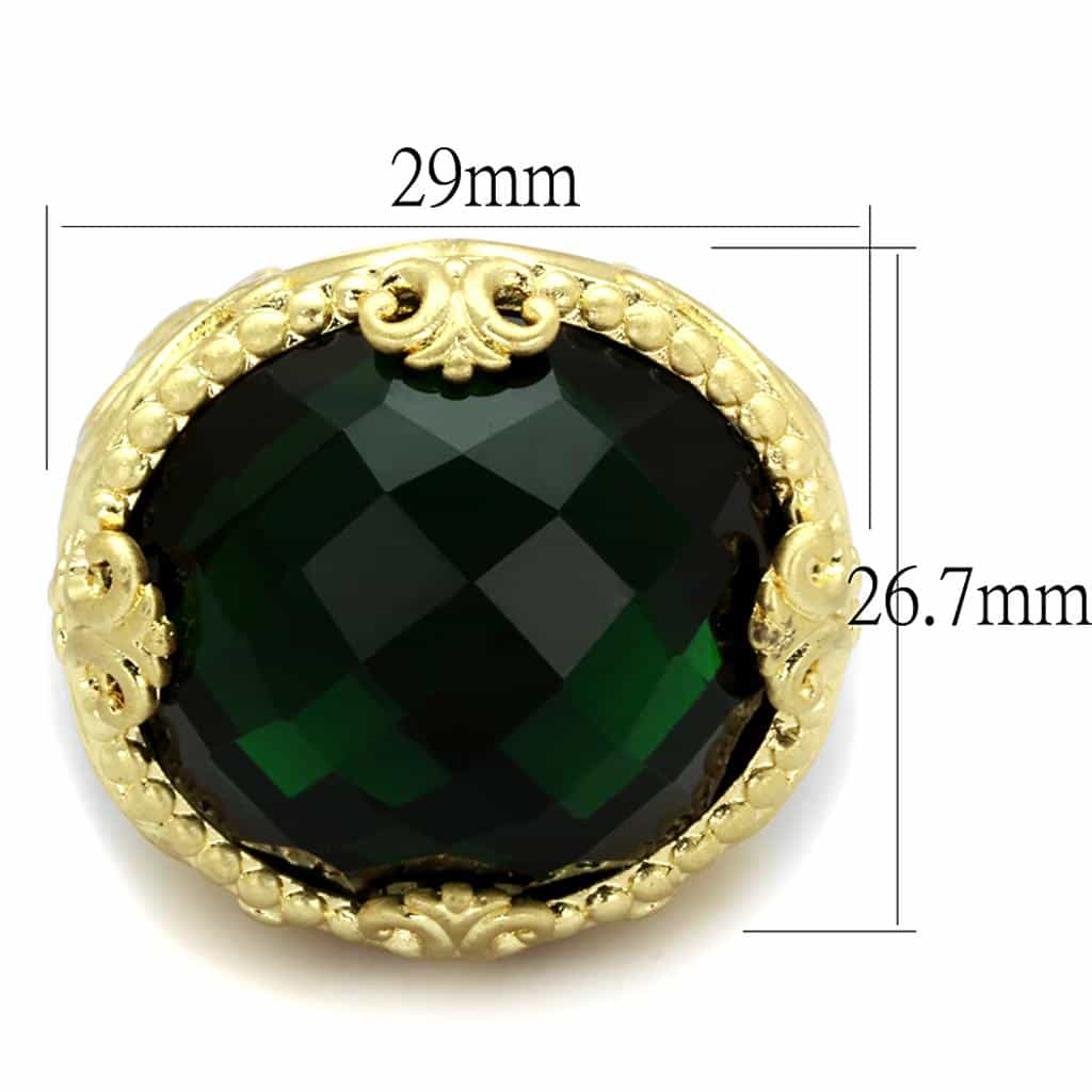 Brass Gold Green Emerald Oval CZ Filigree Dome Cocktail Ring view 2
