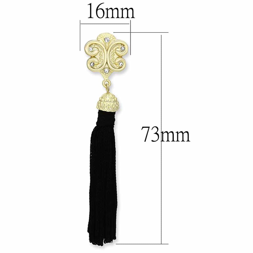 Brass Gold CZ Filigree Black Tassel Dangle Earrings view 2