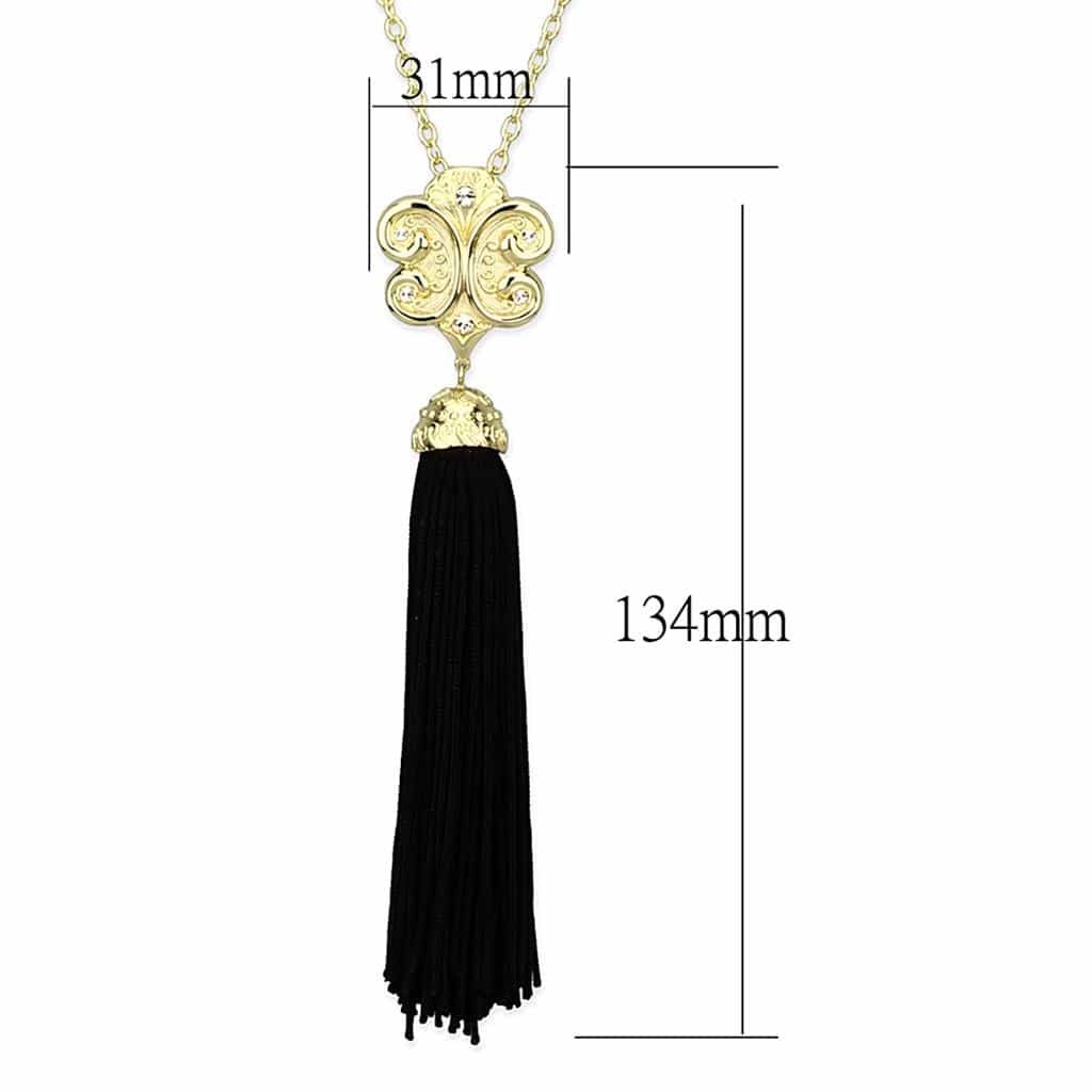 Brass Gold CZ Butterfly Black Tassel Pendant Necklace view 2