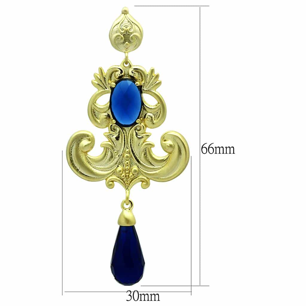 Brass Gold Blue Sapphire Teardrop CZ Filigree Chandelier Earrings view 2