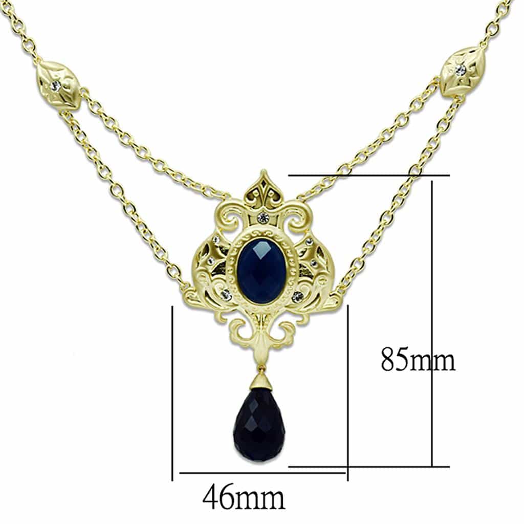 Brass Gold Blue Sapphire Teardrop CZ Filigree Layered Necklace view 2