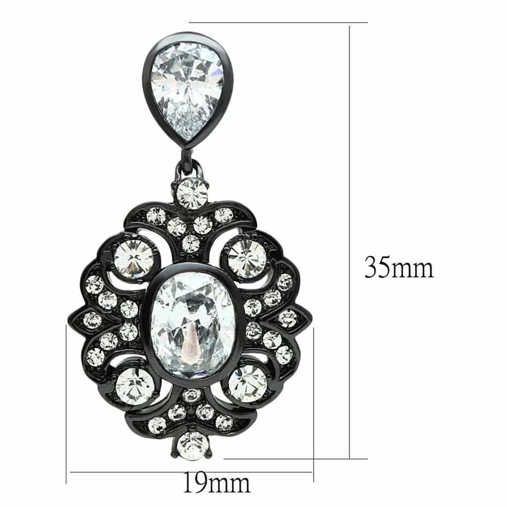 Brass Gunmetal CZ Oval Vintage Filigree Dangle Earrings view 2