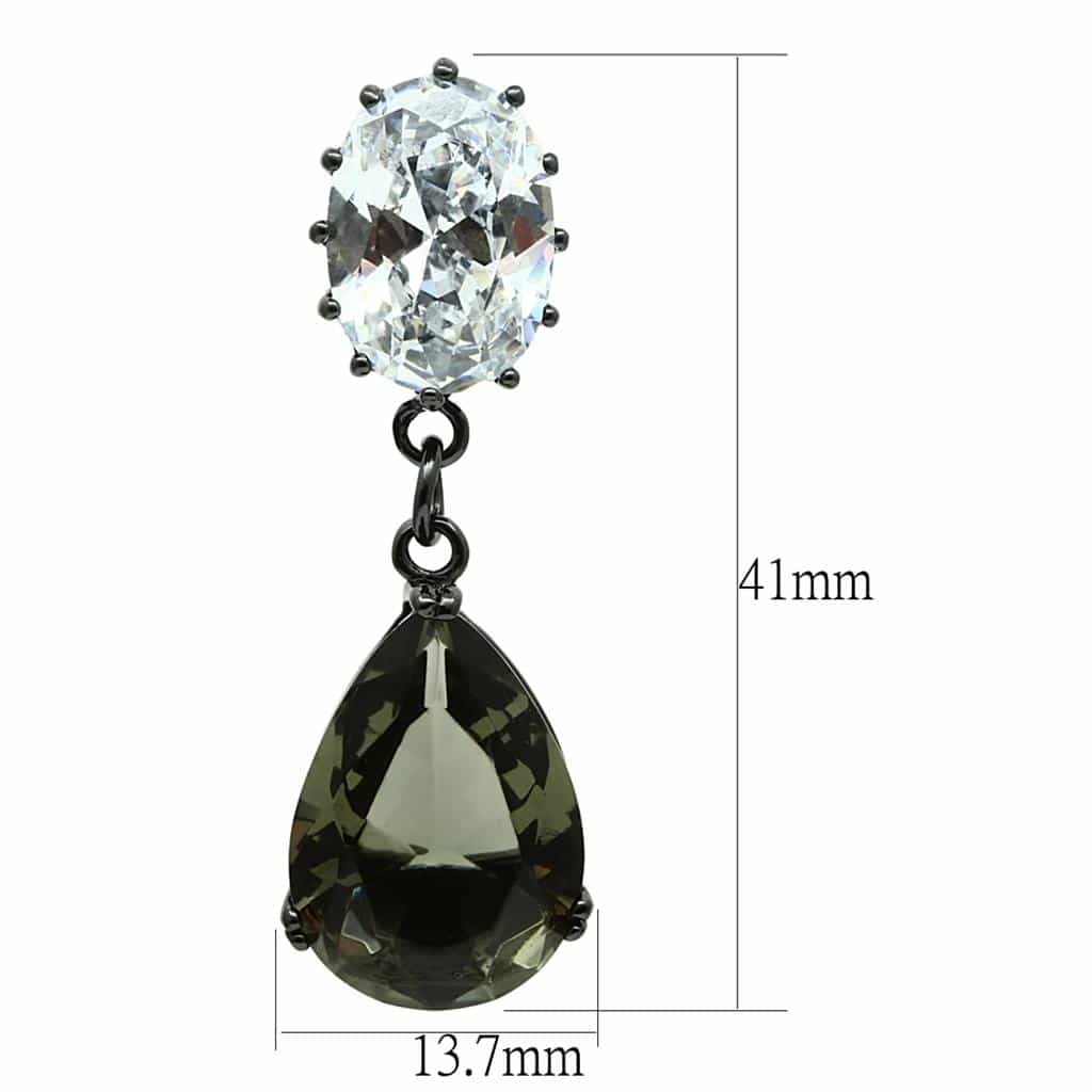 Brass Gunmetal CZ Pear Drop Dangle Earrings view 2