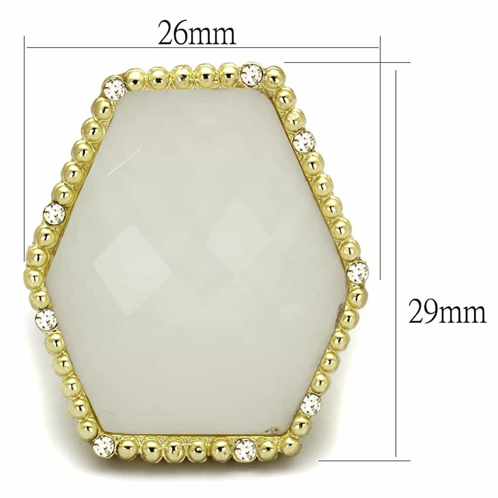 Brass Gold White Opal Faceted Hexagonal Beaded Frame Ring view 2