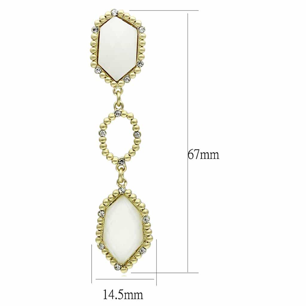 Brass Gold White Opal Hexagonal Beaded Triple Drop Earrings view 2