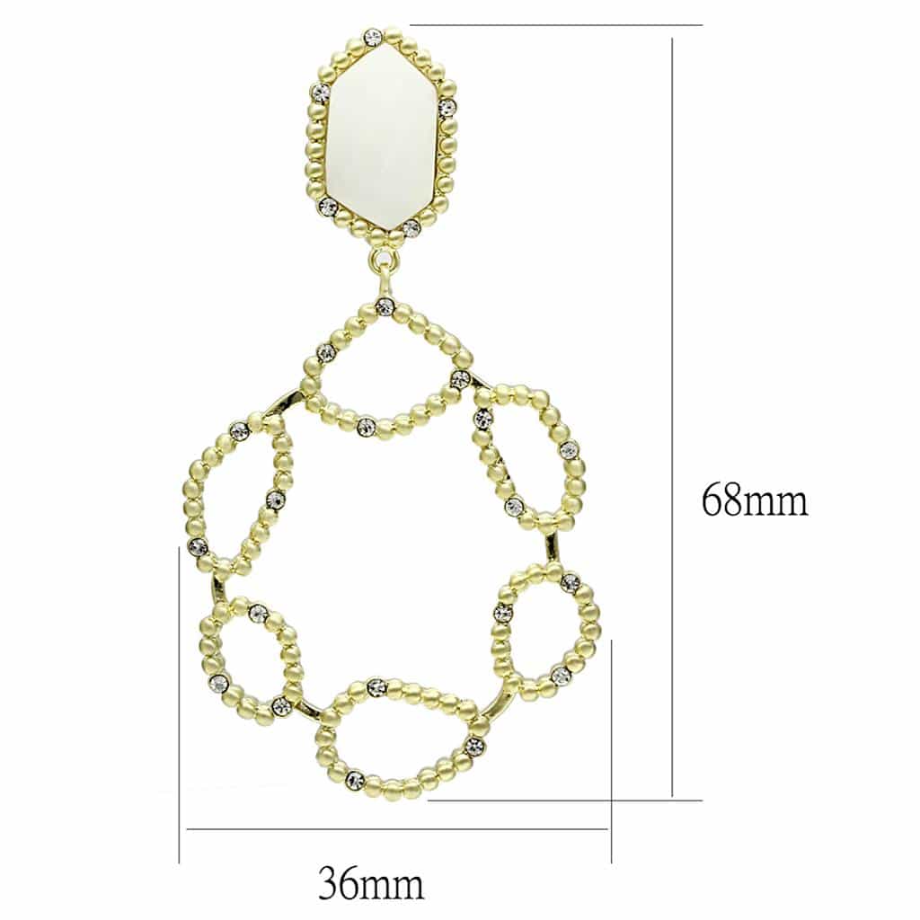 Brass Gold White Opal Hexagonal Beaded Circle Chandelier Earrings view 2