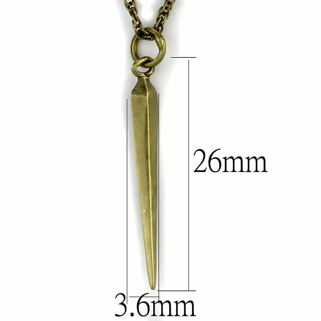 Brass Antique Gold Spike Dagger Pendant Necklace view 2