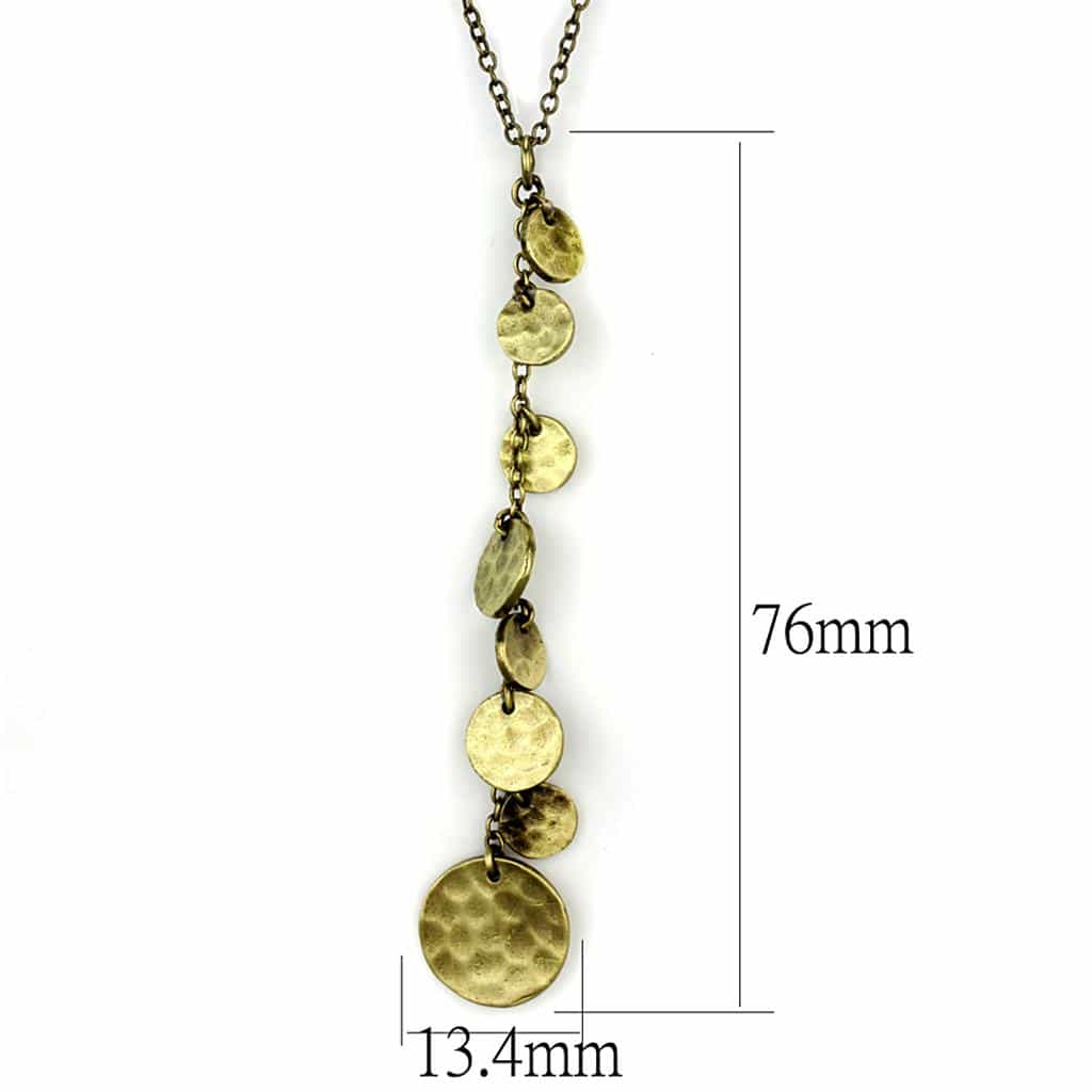 Brass Antique Gold Hammered Coin Disc Dangle Pendant Necklace view 2