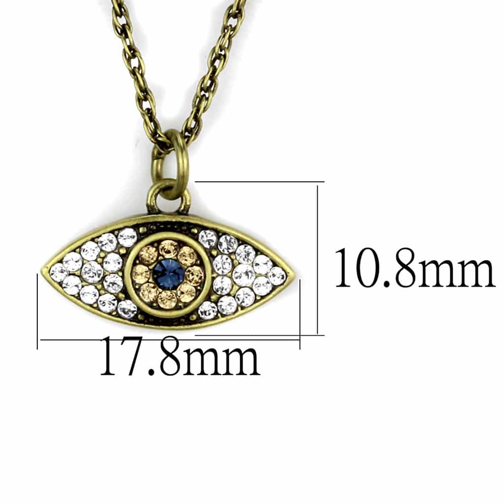 Brass Antique Gold CZ Evil Eye Pendant Necklace view 2