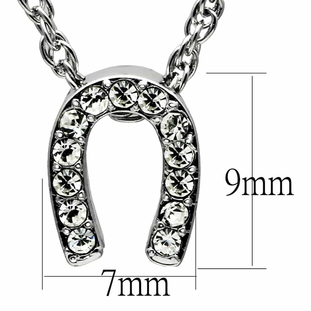 Brass Silver CZ Horseshoe Pendant Necklace view 2