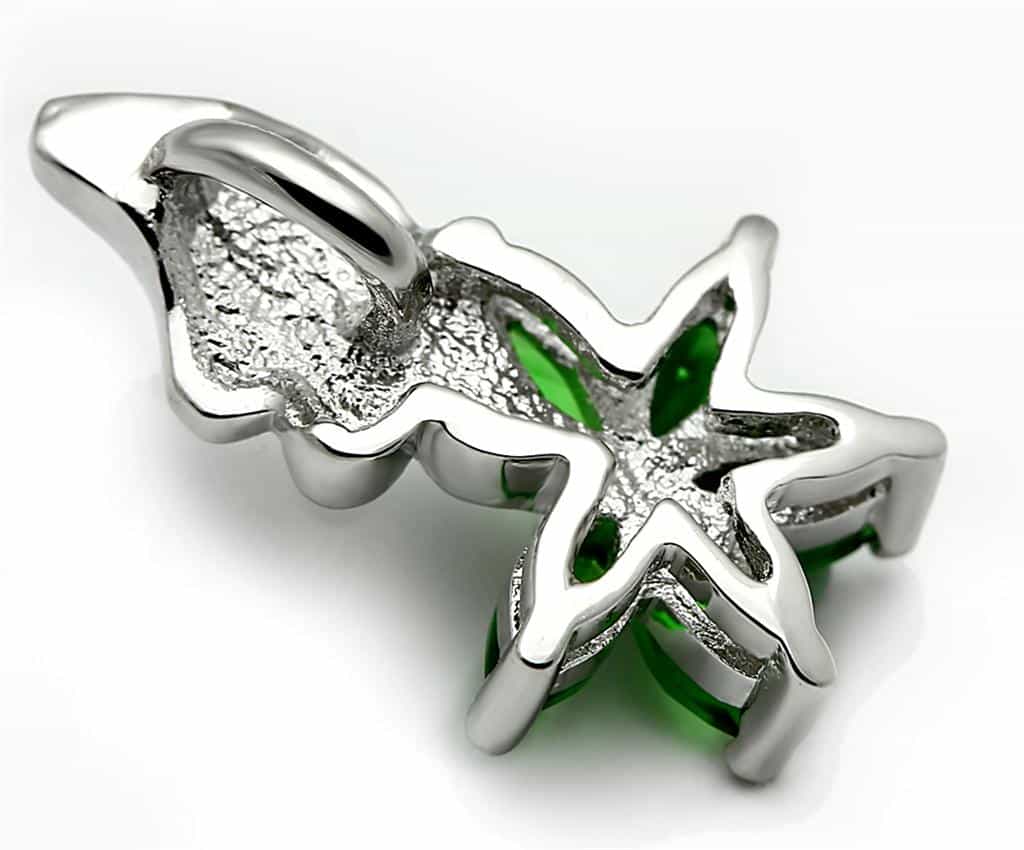 Brass Silver Green Emerald CZ Flower Pendant Necklace view 5