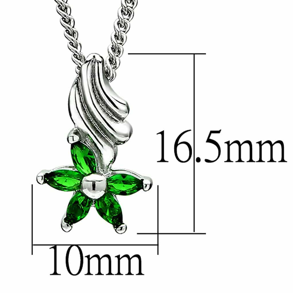 Brass Silver Green Emerald CZ Flower Pendant Necklace view 6
