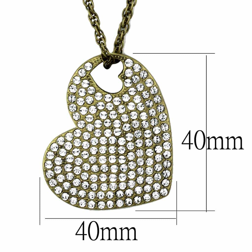 Brass Antique Gold CZ Pave Heart Pendant Necklace view 2