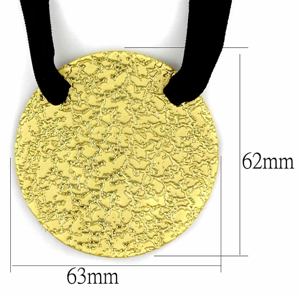 Brass Gold Hammered Textured Disc Black Cord Pendant Necklace view 2