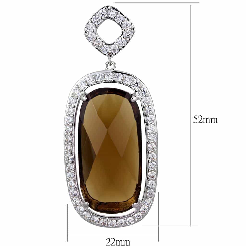 Brass Silver Brown Smoky Topaz Oval CZ Halo Drop Earrings view 2