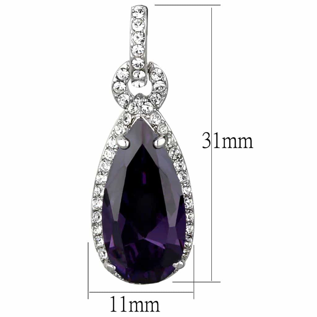 Brass Silver Purple Amethyst Pear CZ Halo Infinity Drop Earrings view 2