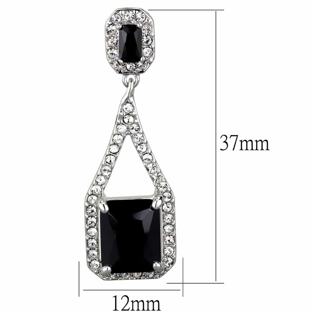 Brass Silver Black Emerald Cut CZ Halo Twist Dangle Earrings view 2