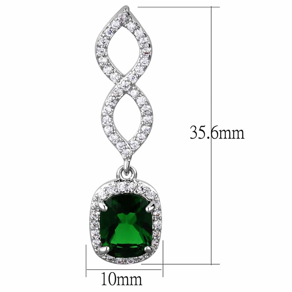 Brass Silver Green Emerald Cushion CZ Halo Infinity Earrings view 2
