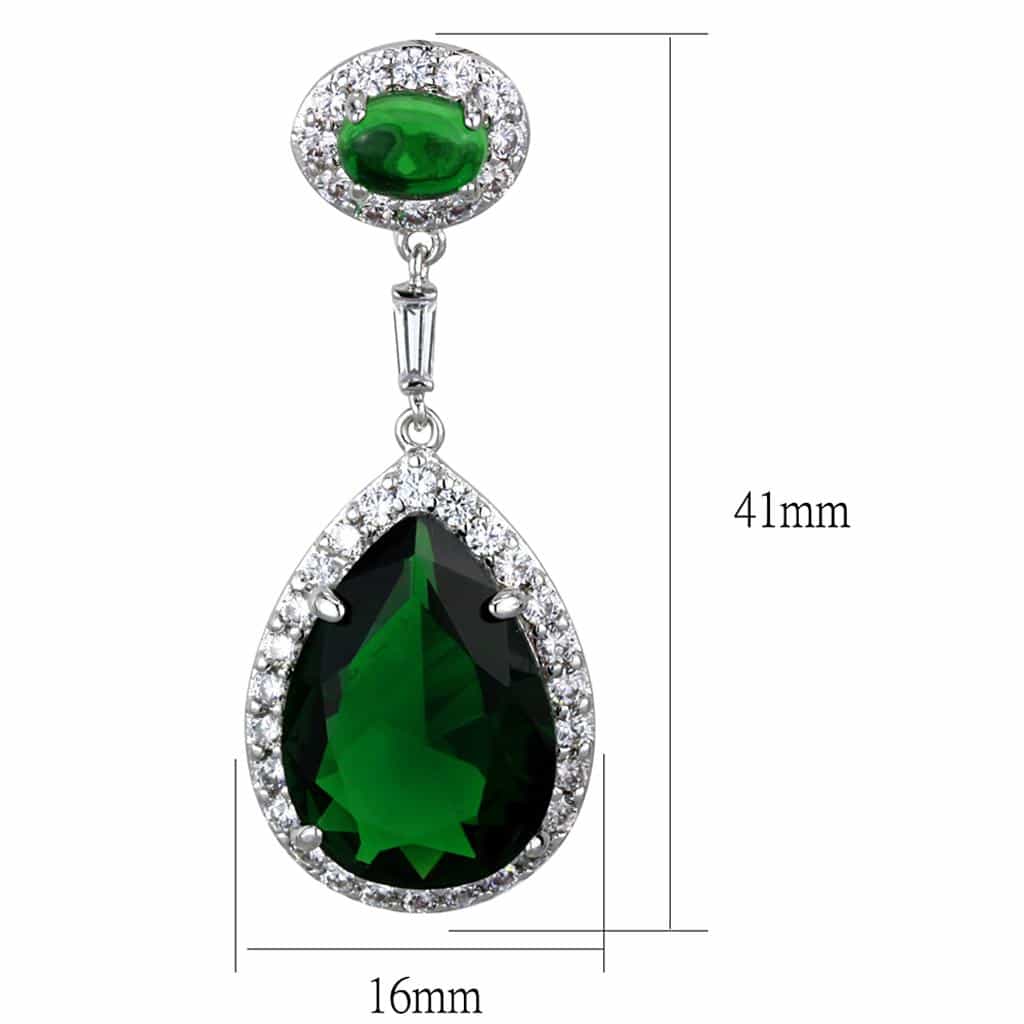 Brass Silver Green Emerald Pear CZ Halo Teardrop Earrings view 2